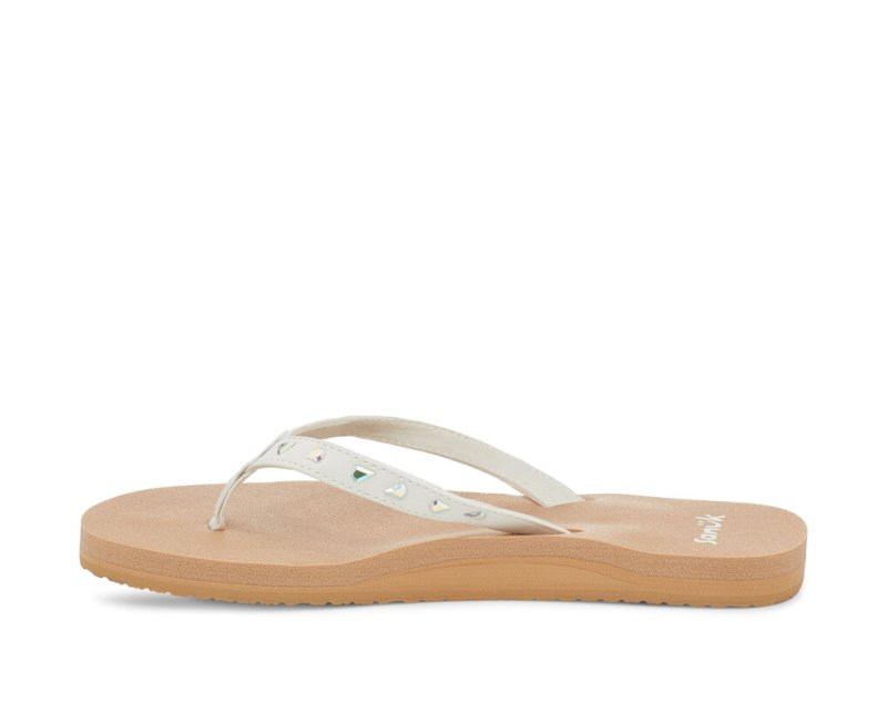 Sanuk Yoga Joy Bling Rhinestone Women's Flip Flops White / Brown | Canada 167WNB